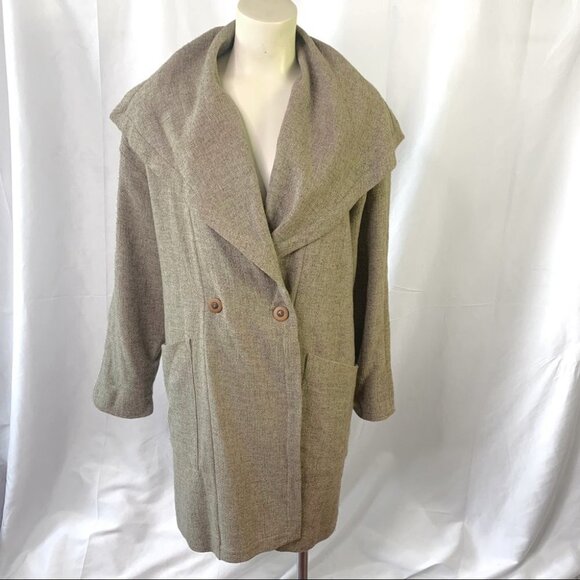 LINDA LUNDSTRÖM OVERSIZED  WOOL TRENCH COAT LARGE POCKETS MADE IN CANADA SIZE 6 - Picture 4 of 11